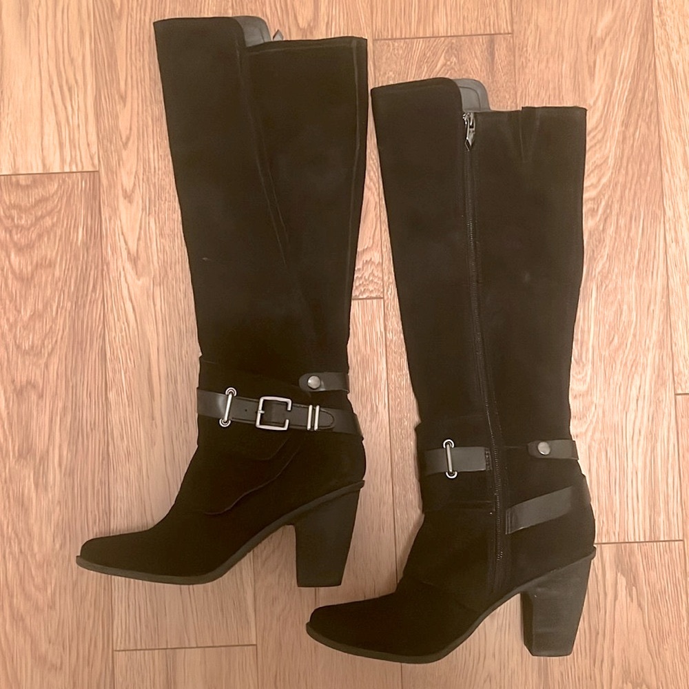 Fergie knee high zippered suede boots